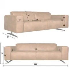 Outlet HomingXL 3 zitsbank - Lambada - leer Hunter grijs 104