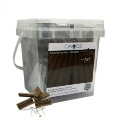 Clearance C-Wood Bevestigingsclips kunststof bruin gevlamd incl RVS schroeven (100 stuks)