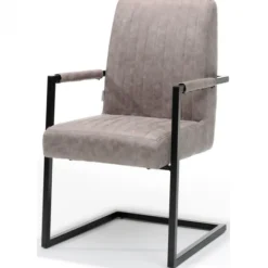 Clearance Bo Lundgren Eetkamerstoel - Sanne - Lederlook Soft Pebble - Met armleuning (4 stuks)