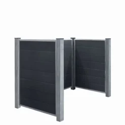 Online Plus Danmark Containerscherm composiet - Futura antraciet met stalen palen - 108 x 198 x 133 cm