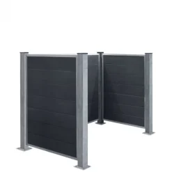 Plus Danmark Containerscherm composiet - Futura antraciet met stalen palen met voet - 108 x 198 x 133 cm