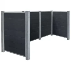 New Plus Danmark Containerscherm composiet - Futura antraciet met stalen palen - 108 x 302 x 133 cm