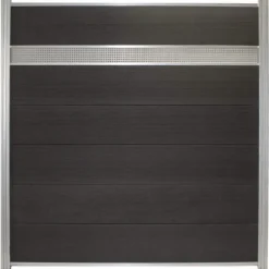 Sale C-Wood Schutting composiet co-extrusie Como antraciet met blank aluminium kader en deco lamel rooster (180 x 190 cm)