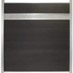 Hot C-Wood Schutting composiet co-extrusie Como antraciet met blank aluminium kader en deco lamel cirkel (180 x 190 cm)