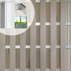 Hot C-Wood Schutting set composiet Bari steengrijs gevlamd met blank aluminium frame (7,54 meter)