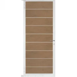 New C-Wood Tuindeur aluminium wit frame Modular - composiet bruin gevlamd (90 x 200 cm)