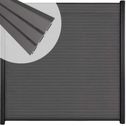 Discount C-Wood Zelfbouw schutting composiet Rhombus Triple rock grey - zwart alu accessoires (180 x 200 cm)