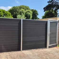 Online C-Wood Zelfbouw schutting composiet Mix & Match antraciet - blank alu accessoires (180 x 200 cm)