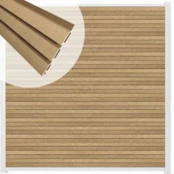 Clearance C-Wood Zelfbouw schutting composiet Rhombus Triple teak - wit alu accessoires (180 x 200 cm)