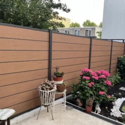 C-Wood Zelfbouw schutting composiet Modular bruin gevlamd - antraciet alu accessoires (180 x 200 cm)