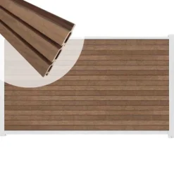 Outlet C-Wood Zelfbouw schutting composiet Rhombus Triple bruin gevlamd - wit alu accessoires (180 x 90 cm)