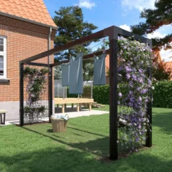 Sale Plus Danmark Droogrek hout en staal met gaaspanelen 369 x 108 x 199 cm