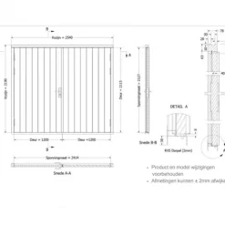 Discount TrendHout Dubbele plaatdeur XL met kozijn - zwart - 1200 x 2115 mm incl. beslag