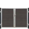 Online Plus Danmark Dubbele tuindeur composiet Futura antraciet in stalen frame rechts met zwart/grijze palen (213 x 145 cm)