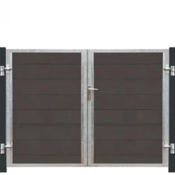 Online Plus Danmark Dubbele tuindeur composiet Futura antraciet in stalen frame rechts met zwart/grijze palen (213 x 145 cm)