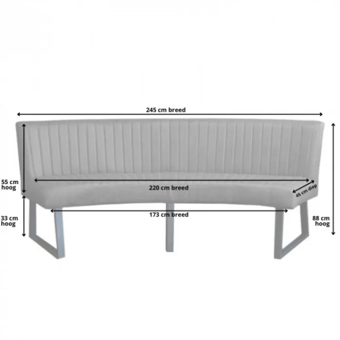 HomingXL Eetkamerbank - Hengelo - stof Element steengrijs 24 - geschikt voor ovale tafel 240 cm