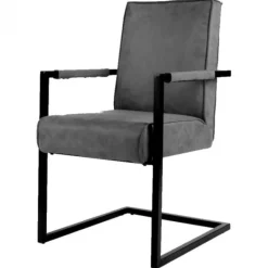 New Bo Lundgren Eetkamerstoel - Andries - Lederlook Soft Antraciet - Met armleuning