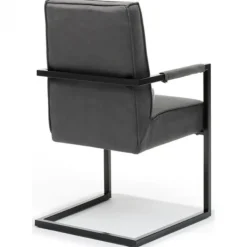 New Bo Lundgren Eetkamerstoel - Andries - Lederlook Soft Antraciet - Met armleuning