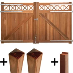 Sale Elephant Dubbele poort hardhout bankirai Belmonte set met trellis en 2 palen en steunpiket (300 x 180 cm)