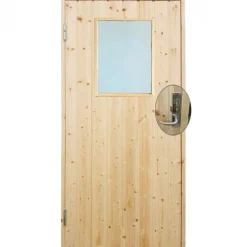 New Plus Danmark Enkele deur met raam incl. kozijn en beslag - Linksdraaiend - Onbehandeld - 88,6 x 197,8 cm