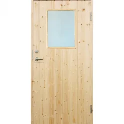 Online Plus Danmark Enkele deur met raam incl. kozijn - Rechtsdraaiend - Onbehandeld - 88,6 x 197,8 cm