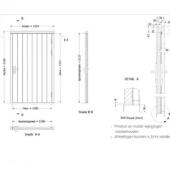 New TrendHout Enkele plaatdeur XL met kozijn - rechtsdraaiend - zwart - 1200 x 2115 mm incl. beslag