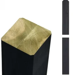 Online Plus Danmark Hekpaal vuren 9 x 9 cm zwart ongepunt met afgeronde kant geschaafd