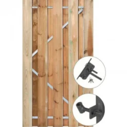 Outlet HomingXL Tuindeur grenen recht met stalen frame groen geimpregneerd (100 x 195 cm) inclusief zwart beslag