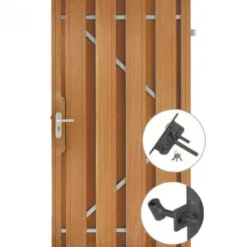 HomingXL Tuindeur hardhout recht met stalen frame (100 x 195 cm) inclusief zwart beslag