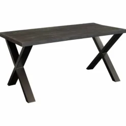 Outlet I-Catchers Eettafel massief Mango zwart - 160 x 90 x 78 cm - Bladdikte 5,6 cm - X-poot