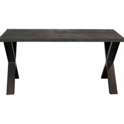 Outlet I-Catchers Eettafel massief Mango zwart - 160 x 90 x 78 cm - Bladdikte 5,6 cm - X-poot