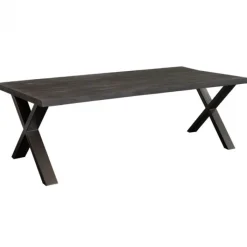 Outlet I-Catchers Eettafel massief Mango zwart - 240 x 100 x 78 cm - Bladdikte 5,6 cm - X-poot