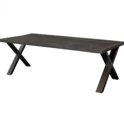 Outlet I-Catchers Eettafel massief Mango zwart - 240 x 100 x 78 cm - Bladdikte 5,6 cm - X-poot