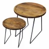 Clearance I-Catchers Industriële bijzettafel rond massief Mango - Set van 2