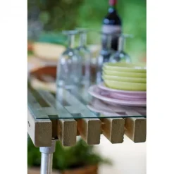 Online Plus Danmark Lattenbijzettafel vuren met wielen - Lengte 140 cm driftwood geverfd