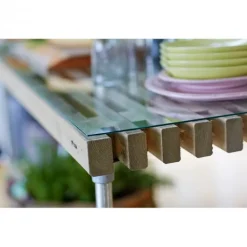 Online Plus Danmark Lattenbijzettafel vuren met wielen - Lengte 140 cm driftwood geverfd