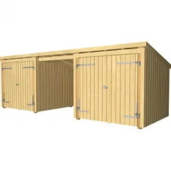 Sale Plus Danmark Multi tuinhuis 2 dubbele deur/dicht/open 14 m2 onbehandeld 218 x 635 x 220 cm