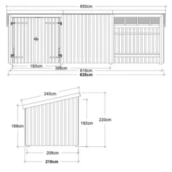Plus Danmark Multi tuinhuis dubbele deur/dicht/open 14 m2 onbehandeld 218 x 635 x 220 cm