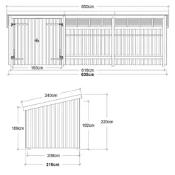 Hot Plus Danmark Multi tuinhuis dubbele deur/open 14 m2 onbehandeld 218 x 635 x 220 cm
