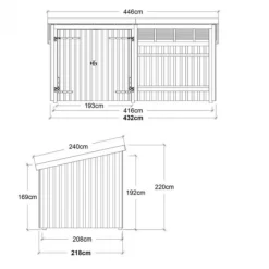 Online Plus Danmark Multi tuinhuis dubbele deur/open 9,5 m2 onbehandeld 218 x 432 x 220 cm