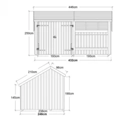 Best Plus Danmark Multi tuinhuis dubbele deur / open 10,5 m2 onbehandeld 248 x 432 x 250 cm