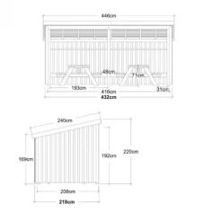 Clearance Plus Danmark Overkapping met 2 picknicktafels 9,5 m2 - 432 x 218 x 169/220 cm