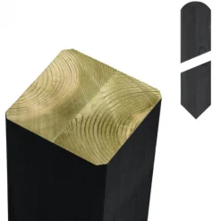 New Plus Danmark Paal vuren 7 x 7 cm zwart met gepunte en afgeronde kant geschaafd