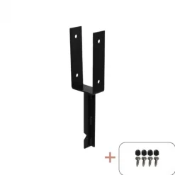 New Plus Danmark Paalhouder gepunt U gegalvaniseerd zwart tbv tuinpaal van 9 x 9 cm - 40 cm