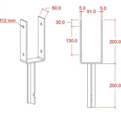 New Plus Danmark Paalhouder gepunt U gegalvaniseerd zwart tbv tuinpaal van 9 x 9 cm - 40 cm