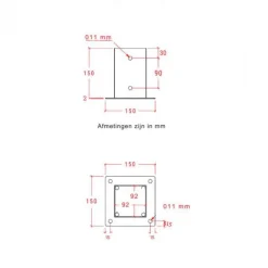 Hot Plus Danmark Paalhouder met voet zwart tbv tuinpaal van 9 x 9 cm - 15 x 15 cm