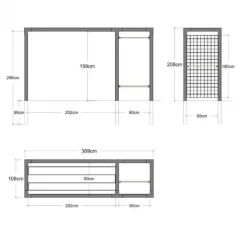 Hot Plus Danmark Pergola hout met waslijn en fitness - 369 x 108 x 208 cm