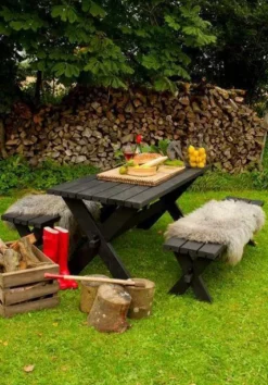 Hot Plus Danmark Picknicktafel vuren geimpregneerd - Nostalgi - zwart - 76 x 177 x 72 cm