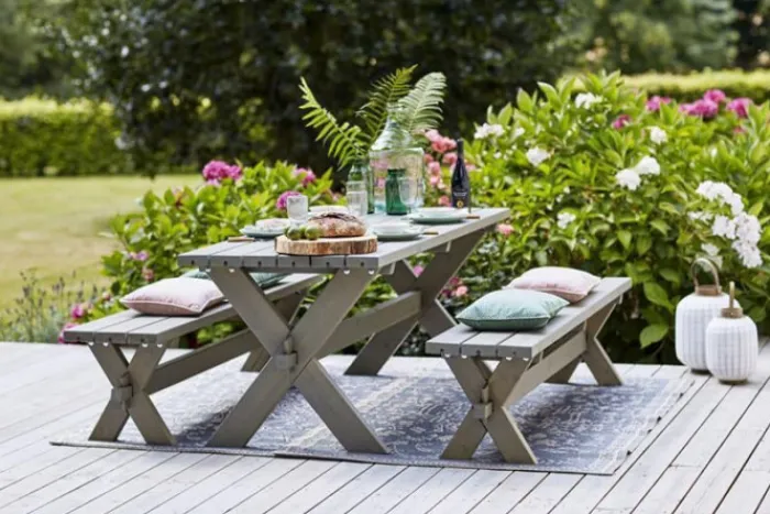 Discount Plus Danmark Picknicktafel vuren geimpregneerd - Nostalgi - grijsbruin - 76 x 177 x 72 cm