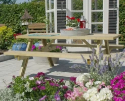 New Plus Danmark Picknicktafel vuren geimpregneerd - Opklapbare zitting - 155 x 177 x 71 cm